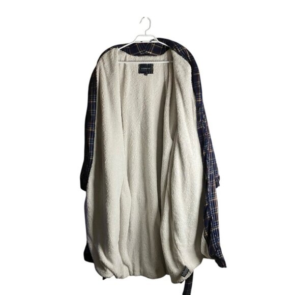 Logan Hill Unisex Blue Plaid Sherpa Lined Lounge Robe - Picture 8 of 9